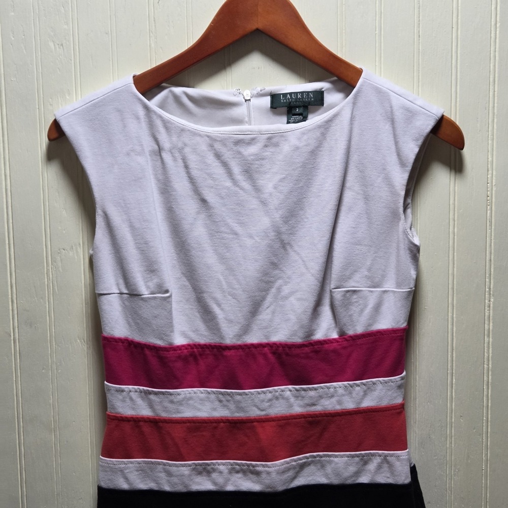 Lauren Ralph Lauren Dress Womens 2 Colorblock Sleeveless Sheath Knee‎ Length